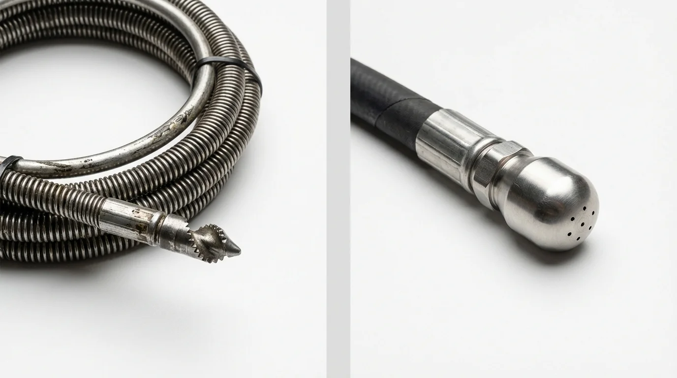 Drain snake cable and hydro jetting nozzle used for drain cleaning in Vilonia, AR