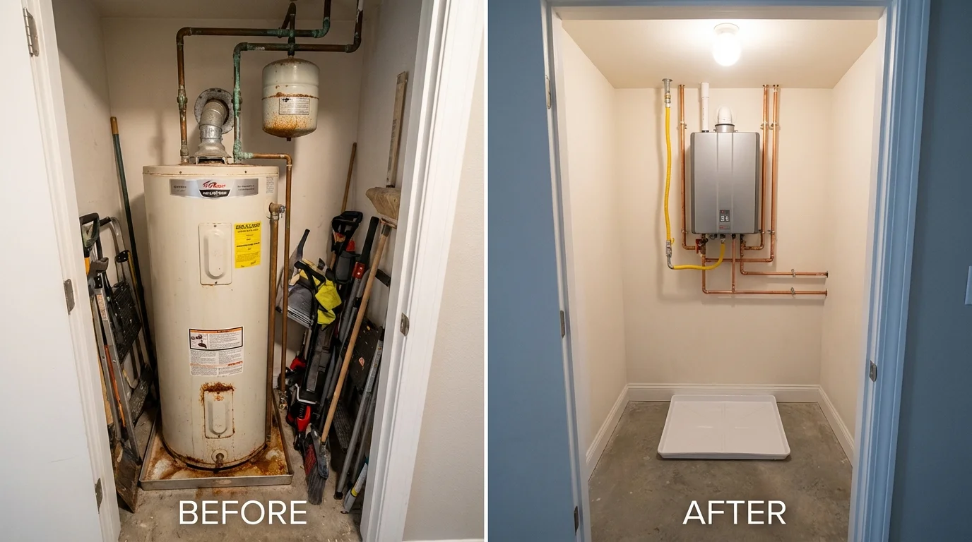 Tank water heater versus wall-mounted tankless unit comparison for Vilonia, AR homeowners