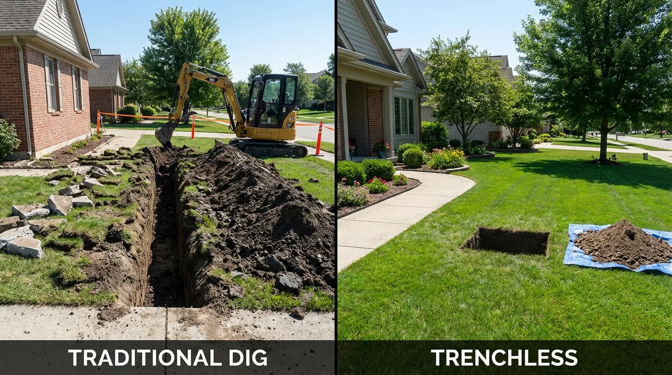 Trenchless sewer repair with minimal yard damage versus traditional excavation in Vilonia, AR